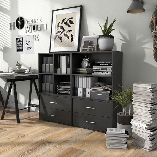 Homes: Inside + Out Apexa 2-Tier Cube Storage Organizer Shelves, Stackable Wood Bookcase Fits Cubby Bins for Organization, Dorm Teen Room Decor & Home Office, Black HOMES: INSIDE + OUT