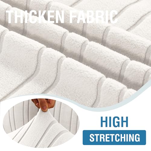 H.VERSAILTEX Stretch Futon Slipcover Armless Sofa Cover Furniture Protector Without Armrests Slipcover Soft with Elastic Bottom for Kids, Spandex Jacquard Modern Stripe Design, Ivory H.VERSAILTEX
