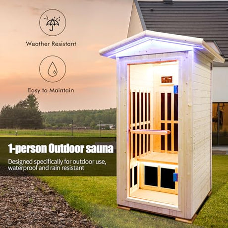ToTibuy Outdoor Sauna Far Infrared Sauna Wooden Saunas Spa 1550W Low-EMF Dry Sauna Room for One Person, 35.43 * 35.43 * 78.74Inch ToTibuy