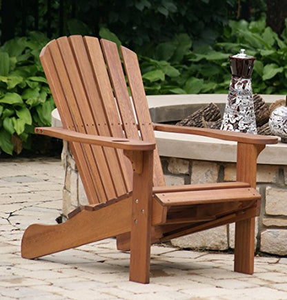 Outdoor Interiors CD3111 Eucalyptus Adirondack Chair and Built In Ottoman - WoodArtSupply