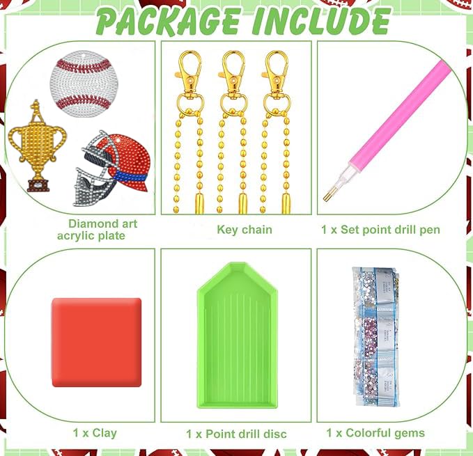 12 Pcs Baseball 5D DIY Diamond Art Painting Keychains Kits for Adult Beginners. Double Sided Hanging Baseball Keychains and Ornaments for Decoration Gifts (key05) Generic