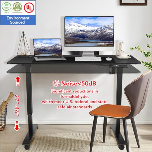 Legooin Electric Standing Desk, 55x24in Adjustable Height Computer Desk with Wheels, Sit-Stand Desk with Charging Station, 2 USB Ports, 3 Power Outlets, Spacious Workstation for Home Office(Black) Legooin