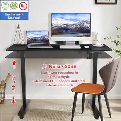 Legooin Electric Standing Desk, 55x24in Adjustable Height Computer Desk with Wheels, Sit-Stand Desk with Charging Station, 2 USB Ports, 3 Power Outlets, Spacious Workstation for Home Office(B - WoodArtSupply