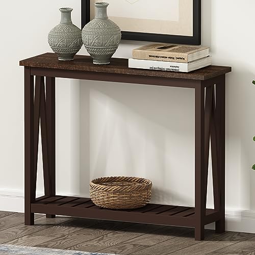 ChooChoo Farmhouse Console Table, Rustic Vintage Narrow Sofa Table for Entryway, Living Room, Hallway, 40 Espresso