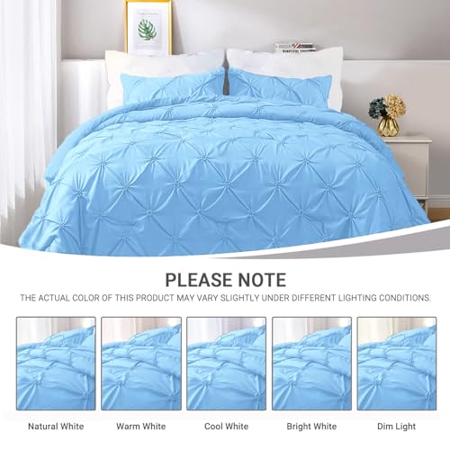 MKNAZ Bedding Duvet Cover Queen Size Blue Set, 3 Pieces Set Solid Color Satin Queen Duvet Cover Set 1 Comforter Cover and 2 Pillowcases with Zipper Cover (Lake Blue, Queen 90''*90'') MKNAZ