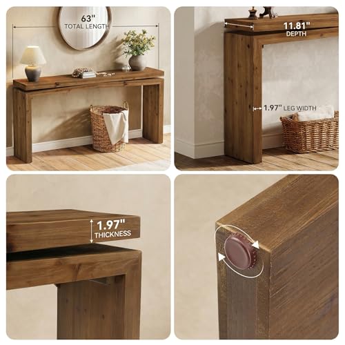 Tribesigns 63-Inch Solid Wood Console Table for Entryway, Farmhouse Narrow Long Sofa Table Behind Couch for Hallway, Living Room, Foyer, Entrance, Modern Simple Design, Brown Tribesigns