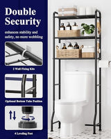Kitsure Over Toilet Storage Rack - Metal Over Toilet Bathroom Organizer Shelf, Over the Toilet Storage Cabinet with Paper Holder and Hooks, Bathroom Cabinet for Laundry, Black, 3 Tiers (63.2" H) Kitsure