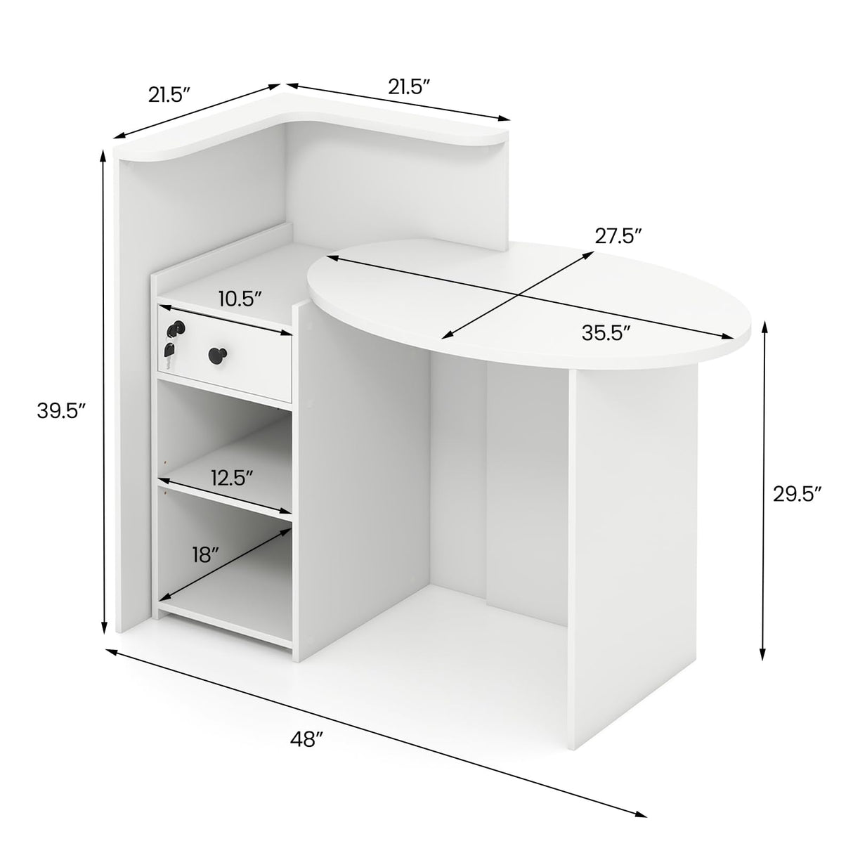 Tangkula Reception Desk, Front Counter Desk with Lockable Drawer & Adjustable Shelf, Oval Desktop, Retail Counter for Checkout, Computer Workstation for Salon Lobby Home Office Tangkula