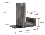 OwlGift Rustic Torched Wood L-Shaped Solid Wood Bookends, Decorative Bookends w/Black-Tone Metal Supports, Non-Skid and Sturdy to Hold Heavy Books, 1-Pair Owlgift