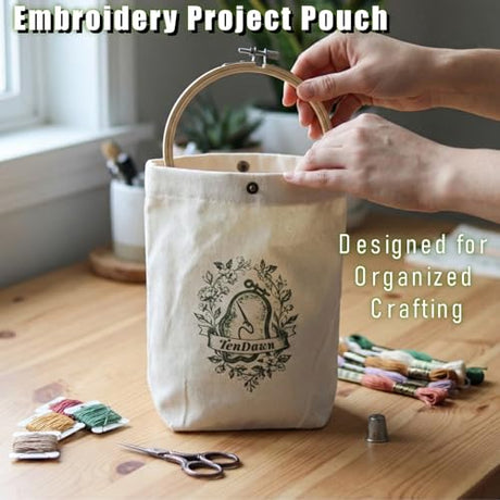 TenDawn Beginner Embroidery Stitch Book with Fabric Pages, 32 Essential Stitches in Structured Learning Order for Adults, DIY Sewing Kit with Floral Motifs, Practice Patterns TenDawn