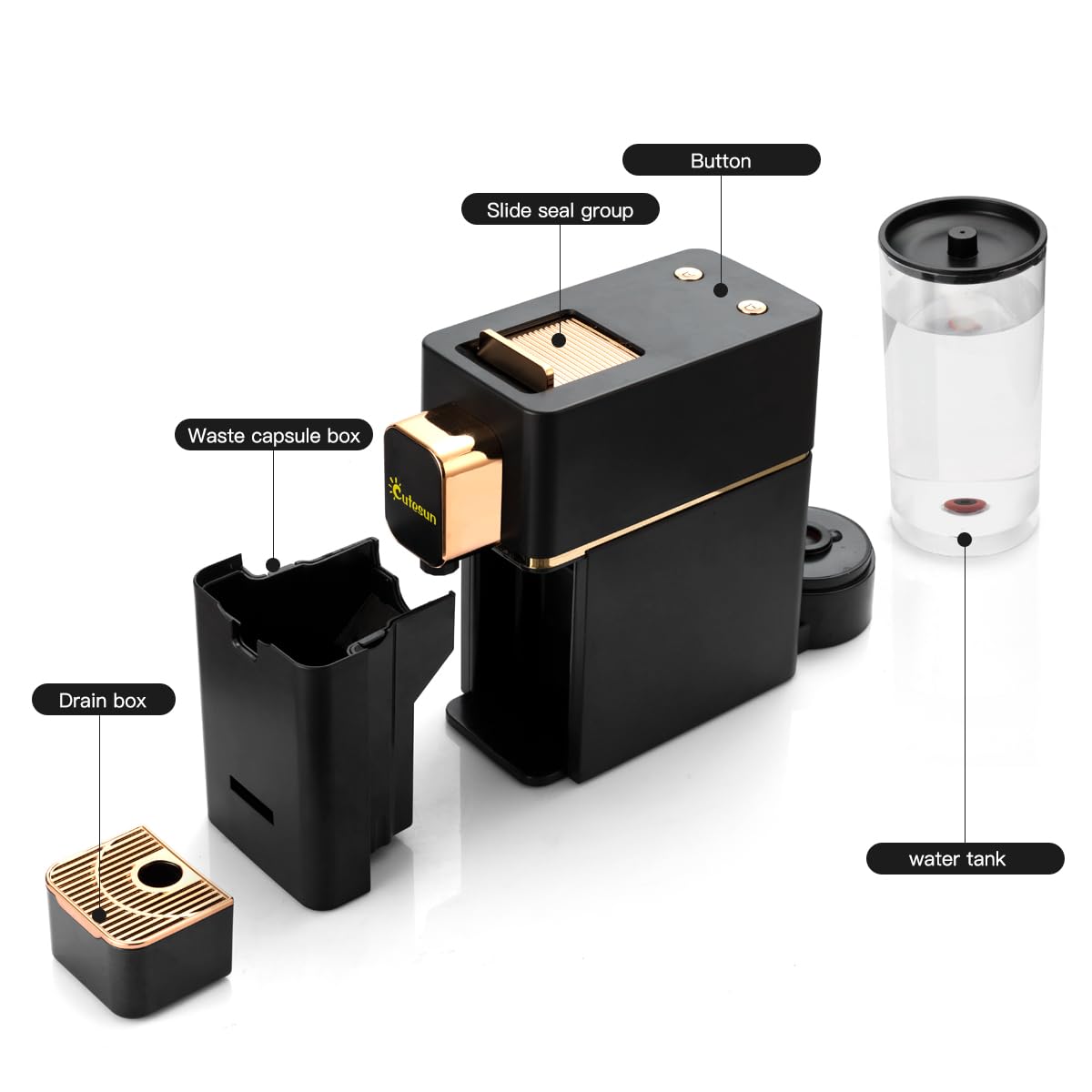 Mini Espresso Coffee Machine for Capsules Compatible with Nespresso OriginalL Machine, Espresso Maker Single Serve, Bestpresso Coffee Capsules Peet's Espresso more (Black) cutesun