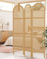Svimi Room Dividers and Folding Privacy Screens, Pine Wood 5.6 Ft Double Hinged Rattan Partition Freestanding Wall Room Divider for Home - 3 Panels (Natural) Svimi