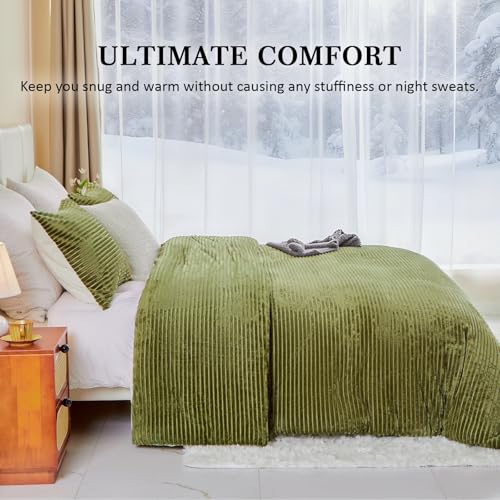 Bildenly Velvet Comforter Set Twin Size, Ultra-Soft Winter Quilt Sets, Luxury Fluffy Bedspread Coverlet Quilted Bedding Set with 1 Pillow Shams for All Season, 66"x90" Oliver Green Bildenly