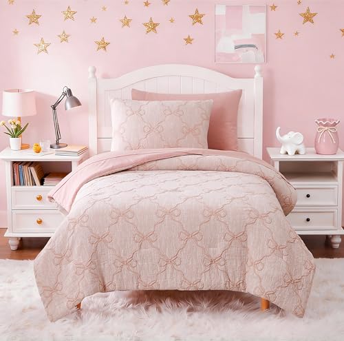 Wink Deer Twin Comforter Set with Sheets for Girls-5 Pieces Twin Bedding Sets with Pink Comforter, Sheets, Pillowcase & Sham for Kids (Pink Diamond, 66" X 86") Wink Deer