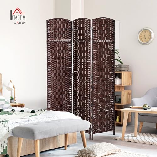 HOMCOM Room Divider, 3 Panel Folding Privacy Screen, 6FT Tall Portable Wicker Weave Partition Wall Divider for Bedroom, Home Office, Brown HOMCOM