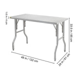 VEVOR Commercial Worktable Workstation 48 x 24 Inch Folding Commercial Prep Table, Heavy-duty Stainless Steel Folding Table with 661 lbs Load, Kitchen Work Table, Silver Stainless Steel Kitchen Island VEVOR