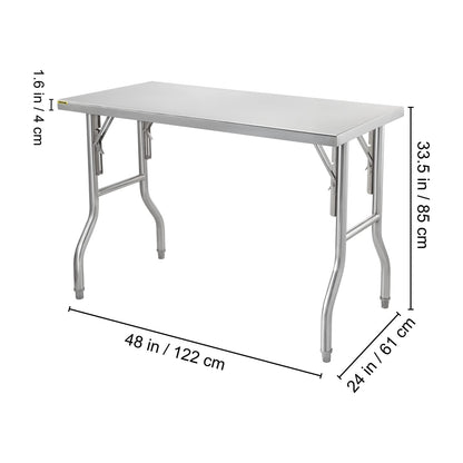 VEVOR Commercial Worktable Workstation 48 x 24 Inch Folding Commercial Prep Table, Heavy-duty Stainless Steel Folding Table with 661 lbs Load, Kitchen Work Table, Silver Stainless Steel Kitch - WoodArtSupply