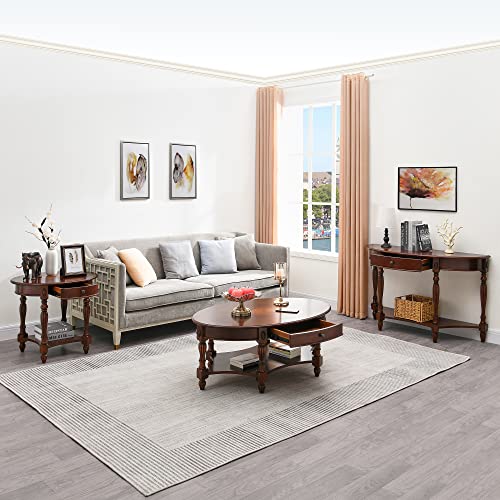 MODERION Solid Wood Console Table with Drawer, Semi-Circle Entryway Storage Shelf, Half-Moon Carvings Side Elegant Vintage Sofa for Living Room,Blank Wall Walnut SFZ1533WD-DR Brown 47.7*18*30.2 MODERION