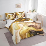 Erosebridal Comforters King Size Set with Sheets for Kids Gold White Marble Bedding,7 Pieces Bed in a Bag King Modern Bedding Sets with Comforter, Sheets, Pillowcases and Cushion Cases Erosebridal