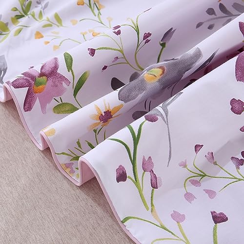 URBONUR Floral Duvet Cover Set Twin Size 3-Pieces Egyptian Cotton Percale Weave Garden Chic Flowers Comforter Bedding Set, Soft and Breathable Duvet Covers with Button Closure URBONUR