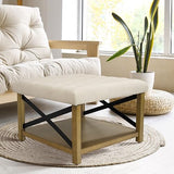 HomePop Tufted Ottoman with Wooden Storage - Cream HomePop