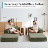 QQR Sleeper Sofa, Comfy Convertible Folding Couch-Futon-Corduroy Fabric Sleeper Sofa Bed with 2 Pillow, Removable Soft Cushion for Small Living Room Dorm/Bedroom/College/Office (Light Green) QQR