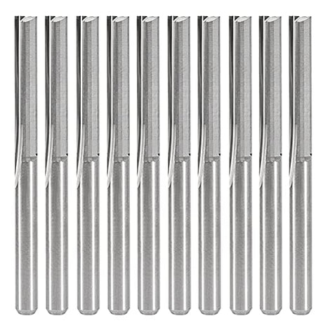 Yakamoz 10 Pack 1/8" Shank Double Flute Straight Bits CNC Router End Mill Set Flush Trim Slot Cutting Bit Milling Cutter for Wood MDF PCB YAKAMOZ