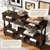 LKTART 54'' Solid Wood Console Table, Farmhouse Entryway Table with 6 Drawers and Shelf, Narrow Long Sofa Table with Storage for Living Room Hallway, Couch, Foyer (Espresso) LKTART