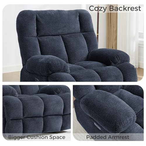 Oversized Power Zero Gravity Recliner Chairs for Adults, Electric Reclining 0 Gravity Chair for Big Man,Soft Fabric Overstuffed Single Recliners with USB Charger Port for Living Room, Blue