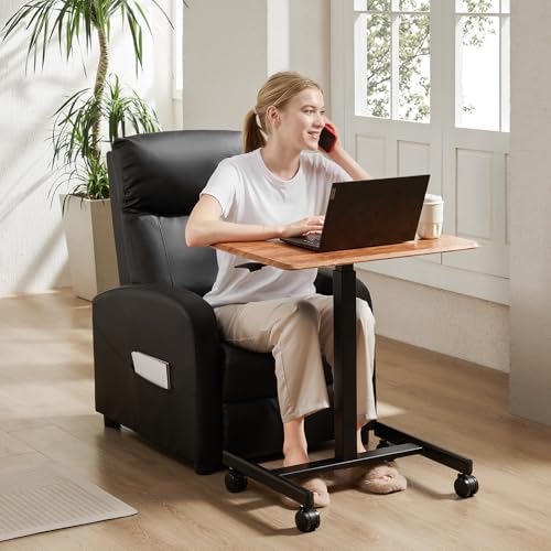 Sweetcrispy Small Mobile Standing Desk, Rolling Laptop Computer Carts, Portable Laptop Desk with Wheels, Adjustable Height Table for Home Office, Rust Brown Sweetcrispy