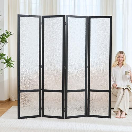 Acrylic Room Divider,4-Panel Freestanding Partition Screen, Frosted Translucent Privacy Panel - Lightweight Modern Divider for Home Office Studio (Black, 4 Panels) Svimi