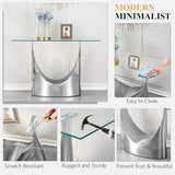 Modern Entryway Console Table with Tempered Glass Top & U Shape Stainless Steel Pedestal Base, Long Consle Table Behind Couch, Hallway Table for Entryway, Living Room Console Table, Foyer Table,Silver TehRecBT