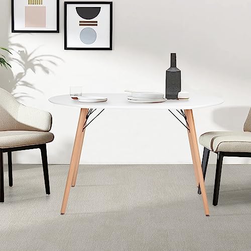 FurnitureR Dining Table Oval 47.2 Inch for 4-6 Person, Stylish Leisure Table Functional Table with Wooden Legs for Home Kitchen, Cafés, Small Places, White FurnitureR