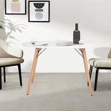 FurnitureR Dining Table Oval 47.2 Inch for 4-6 Person, Stylish Leisure Table Functional Table with Wooden Legs for Home Kitchen, Cafés, Small Places, White FurnitureR