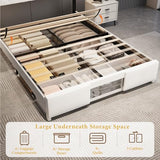 XEPAMU Full Size Bed Frame with Storage,Full Bed Frame with LED Lights Headboard and Charging Station,Velvet Upholstered Bed with Storage Footboard,Sliding Barn Door Noiseless No Box Spring Needed XEPAMU