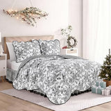 Wonderful 100% Cotton Black Floral Quilt Set Queen Size Bedding Sets with Pillow Shams and Bed Skirt, 4 Pieces Floral Bedspread Coverlet Set, Quilted Blanket Bed Cover for All Season, 88"x90" Wonderful