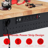 Adjustable Height Workbench,60" x 22" Worktable,Heavy Duty Rubberwood Top,2000LB Capacity,Metal Frame, Lockable Wheels, Power Outlets – Garage & Workshop Table – Black FinerFurnis