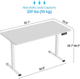 BLKMTY Electric Standing Desk Adjustable Height Computer Desk 24"x55" Home Office Desk Ergonomic Raising Desk Sit Stand Desk with Headphone Hook 20db Noiseless Lifting Desk for Adult, White BLKMTY