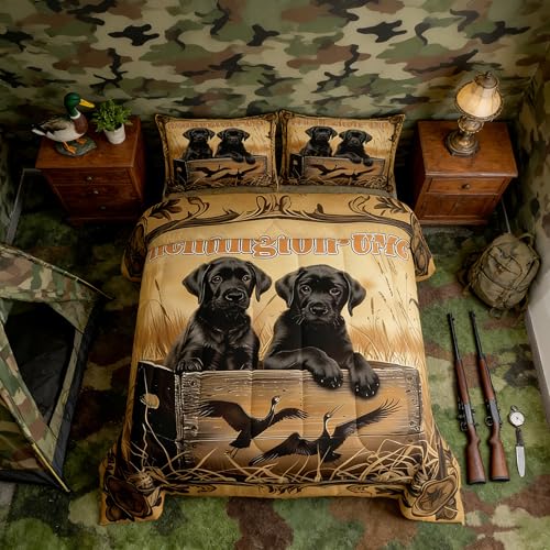 Feelyou Duck Hunting Bedding Black Dog Hunter Comforter Set King Size for Kids Boys Girls Wild Animal Mallard Duck Print Duvet Set Hunting Farmhouse Theme Quilts Wildlife Flying Duck Bedding 2 Pcs Feelyou