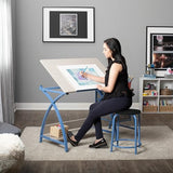 SD STUDIO DESIGNS Comet Center Plus, Craft Table and Matching Stool Set with Storage and Adjustable Top, Blue/Spatter Gray, 50x23.75x29.5 inches, 2 Piece SD STUDIO DESIGNS