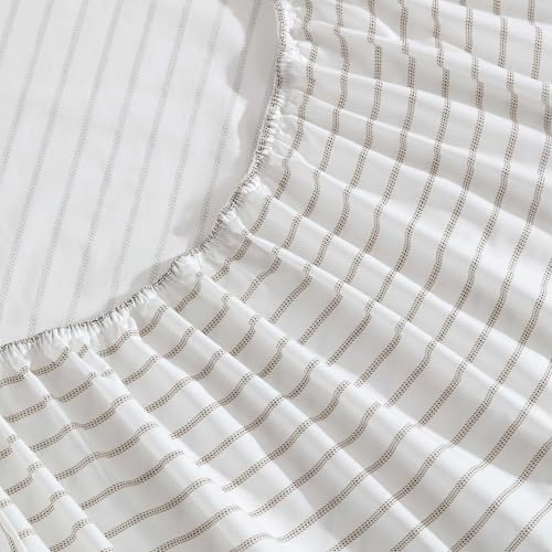 Eddie Bauer - Queen Sheet Set, Cotton Percale Bedding Set, Super Soft and Bedding Set, Oeko-Tex Certified (Essential Stripe Beige, Queen) Eddie Bauer