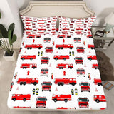 Erosebridal Fire Truck Sheet Set King for Boys Teens Girls Firemen Car Vehicle Flat Sheet Kids Youth Firefighter Truck Fitted Sheet Red Fire Fighting Supplies Print Bed Sheet Set with 2 Pillowcases Erosebridal