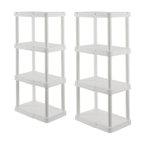 CX 4-Tier (48”H x 22”W x 14.25”D) Plastic Storage Shelving Unit (White) 2-Pack, Light Duty, 50lbs Per Shelf Capacity, Indoor Storage and Organization in Home, Garage, Office with Easy Assembly CENTREX