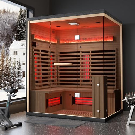 SWHSE 3-5 Persons Sauna, Far Infrared Saunas for Home with 15 mins Fast Warm-up & Himalayan Salt Brick, Panoramic View SWHSE