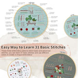 KintKita Embroidery Kit for Adults Beginners, 3 Stages to Learn 31 Basic Embroidery Stitches Practice Cross Stitch Kits for Beginners with Embroidery Patterns, Hoop,Threads,Tools