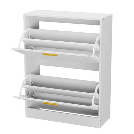 JOZZBY Shoe Cabinet Storage for Entryway, Slim White Hidden Shoe Organizer Cabinet with 2 Flip Drawers, Wooden Narrow Shoe Rack with 2 Tier Freestanding for Hallway, Living Room JOZZBY
