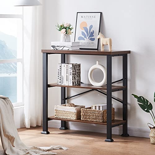HOMBAZAAR 3-Tier Vintage Industrial Bookshelf - Rustic Wood and Metal Free Standing Storage Bookcase in Brown HOMBAZAAR