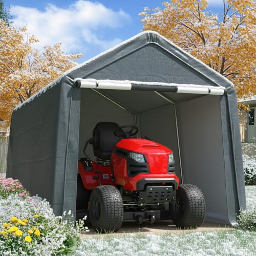 Quictent 8x10FT Carport Shelter Storage Shed with Roll-Up Mesh Windows, Heavy Duty Portable Garage for Motorcycle, ATV, Garden Tools Waterproof Storage Tent with Reinforced Frame, Dark Gray Quictent
