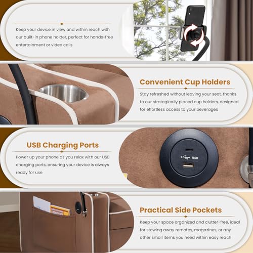 Sleeper Sofa Couch Bed with Phone Holder, Modern 3-in-1 Convertible Velvet Pull Out Loveseat Futon Sofa with USB & Type C Port & Cup Holder for Living Room Bedroom Office KINFFICT