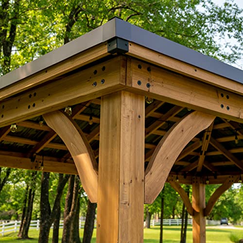 Backyard Discovery Barrington 14 ft. x 12 ft. Hip Roof Cedar Wood Gazebo Pavilion, Shade, Rain, Hard Top Steel Metal Roof, All Weather Protected, Wind Resistant up to 100 mph, Holds up to 10650 lbs Backyard Discovery